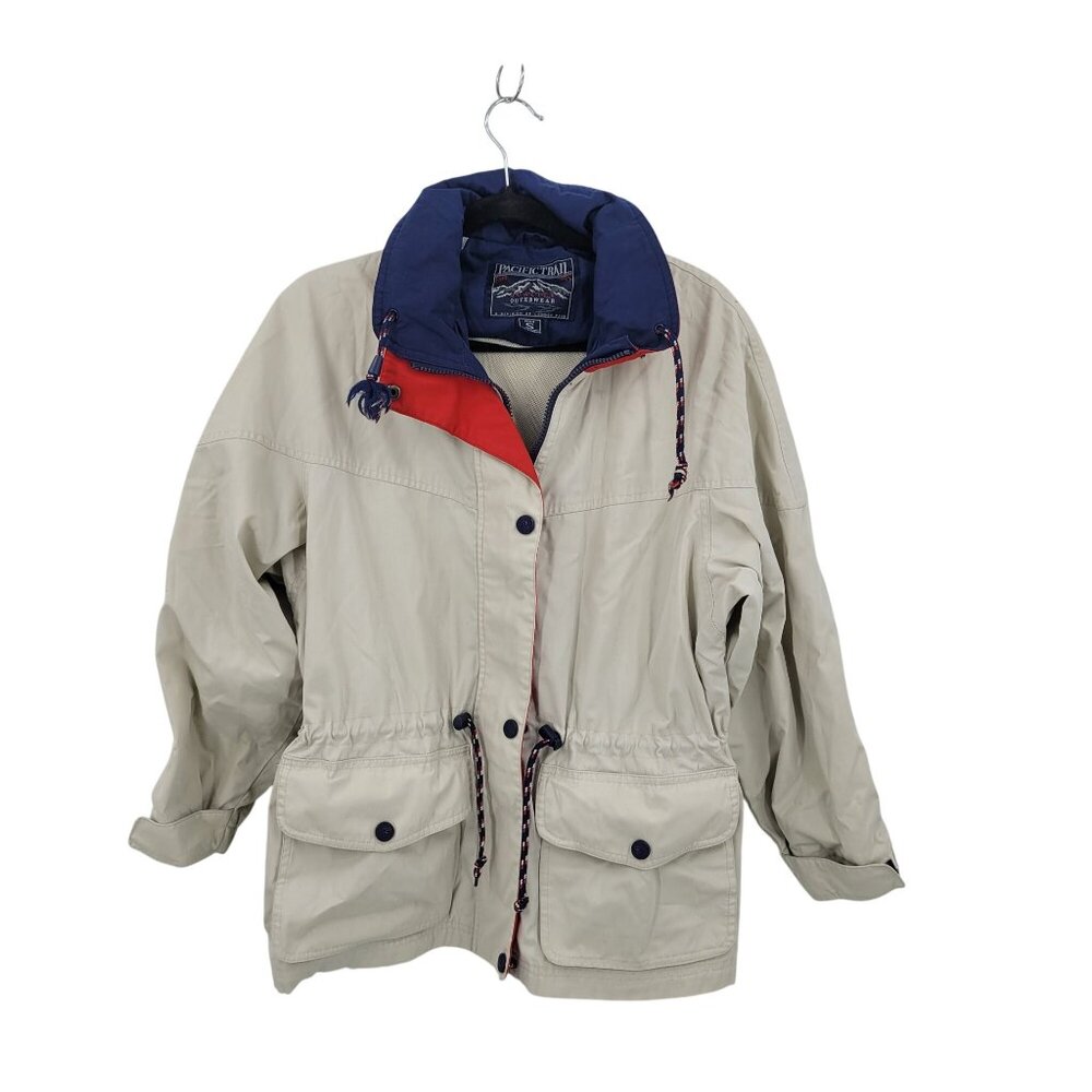 Pacific Trail Nautical Jacket Petite S Beige Drawstring Hood Lightweight Sailing